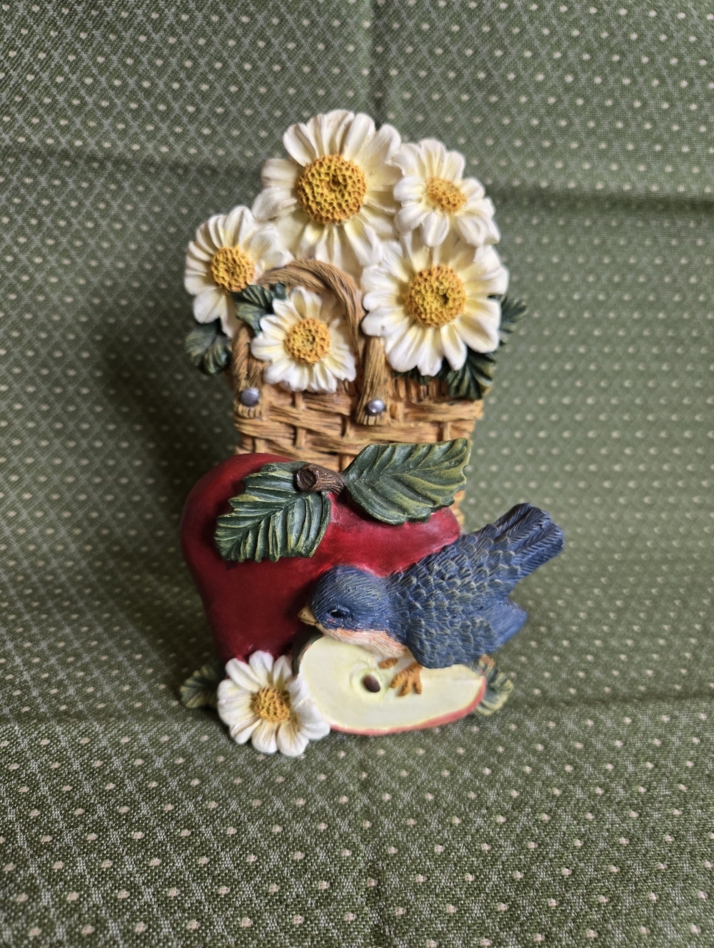 Letter Holder With Daisy Basket, Red Apple & Blue Bird Country Style